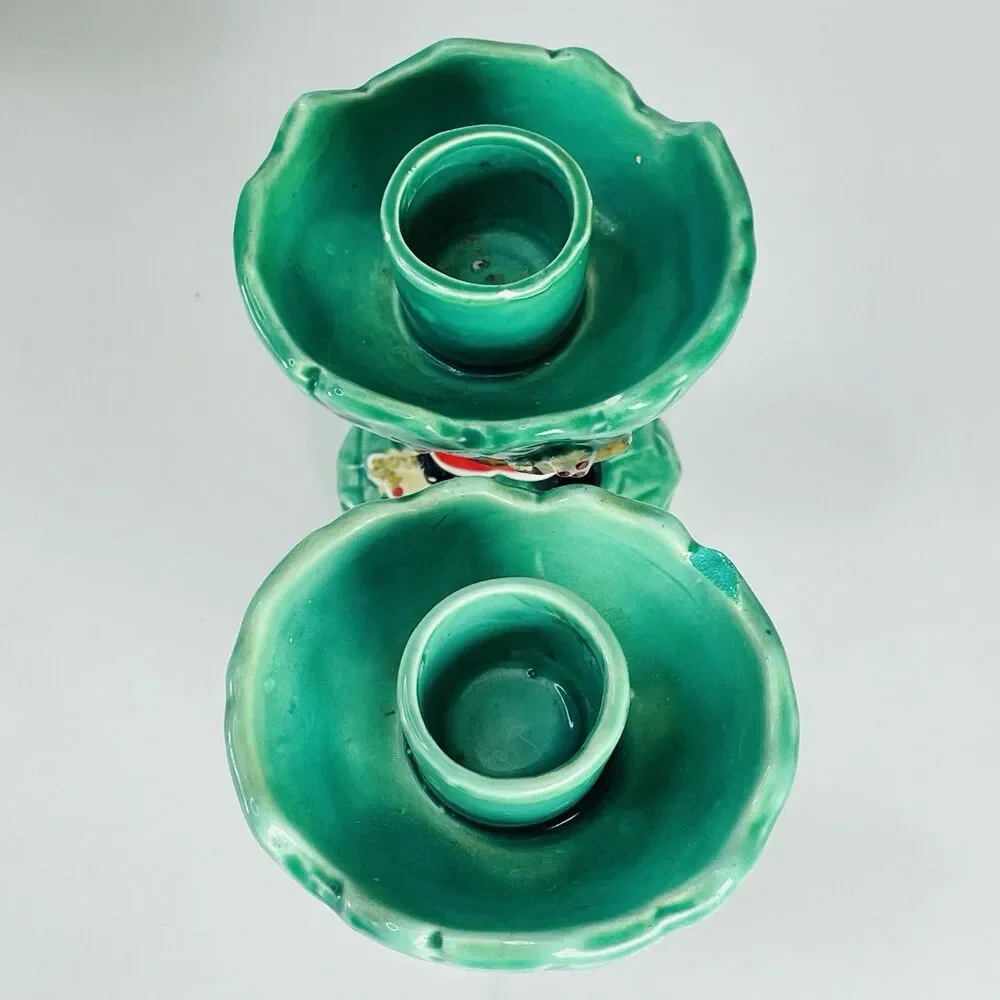 VTG NAPCO Ware Santa Christmas Set 1962 Candy Dish Candle Holder Holly Ceramic